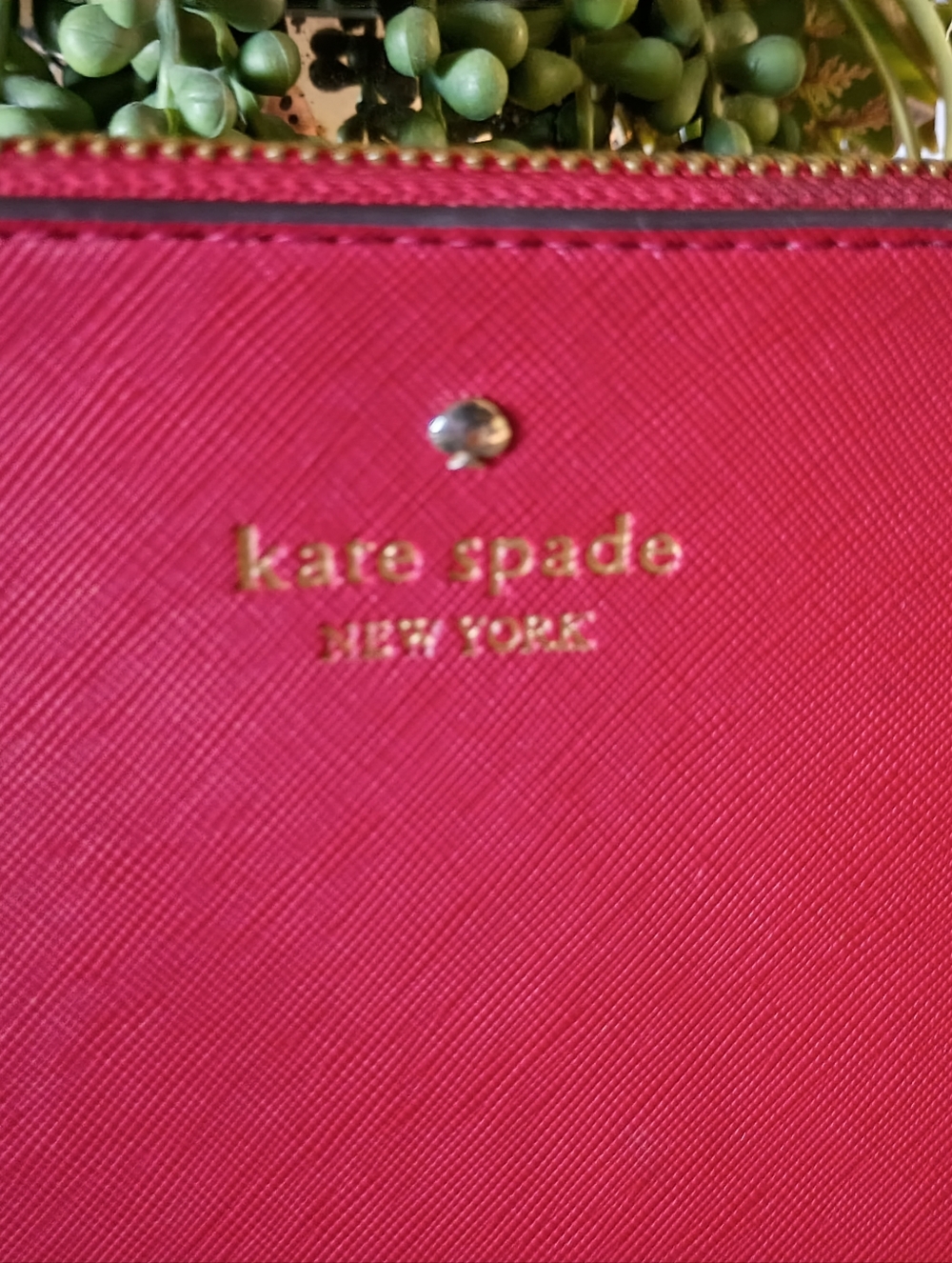 Kate Spade Red Medium Size Wristlet, Dot Interior, 5.2"X 8.2" - Picture 4 of 6